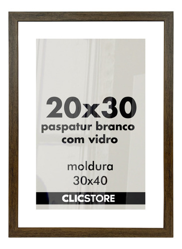 Moldura 20x30 Paspatur Branco Quadro Com Vidro Porta Retrato Cor Tabaco