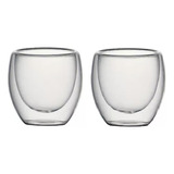 Set 2 Vasos Doble Pared Vidrio 80 Ml Cafe 