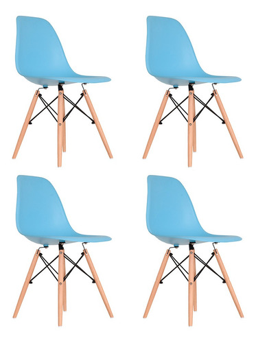 Cadeira De Jantar Empório Tiffany Eames Dsw Madera, Estrutura De Cor  Azul, 4 Unidades