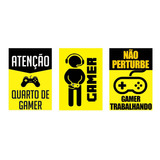 Kit 3 Placas Quadros Decoração Quarto Gamer Games - 20 X 30