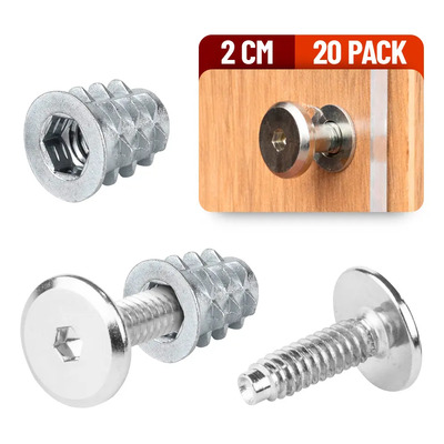 Tornillo Union Muebles Con Inserto De Madera 2 Cm 20 Pack