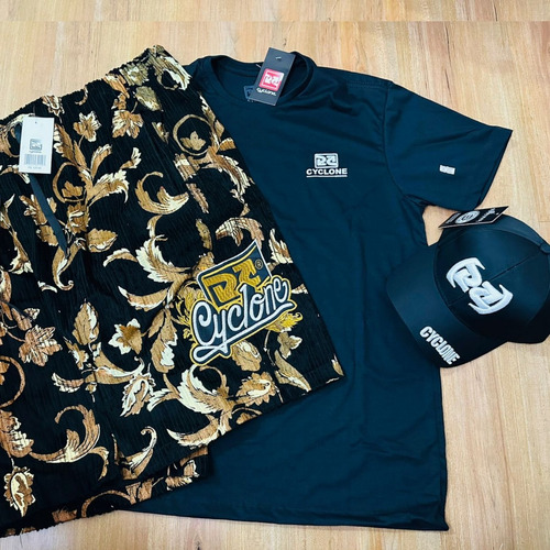 Kit Do Vilão Cyclone Veludo Bermuda + Camiseta E Boné Top