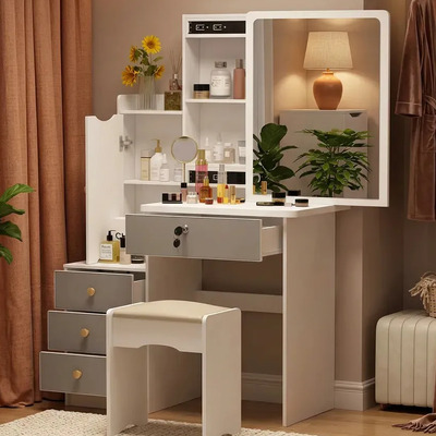 Tocador De Madera Dormitorio Con Banco Y Espejo Moderno Blanco