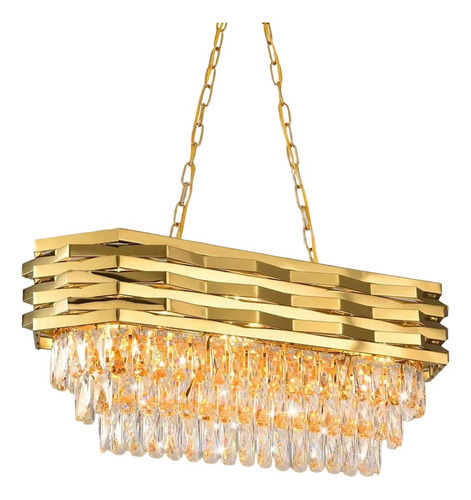 Lustre Dourado Cristal Moderno Retangular Luxuoso E14 Bivolt