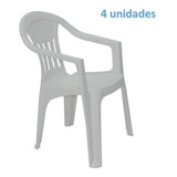 Kit 4 Cadeiras Plastica Monobloco Com Bracos Ilhabela Branca