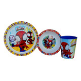 Set De Plato Playo Y Hondo + Vaso Infantil Spiderman