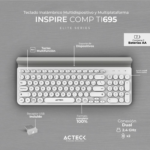 Teclado Multidispositivo Inspire Comp Ti695 / 2.4ghz 