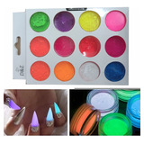 12 Potes Pó Neon Fluorescente Unhas Ultra Fino Maquiagem