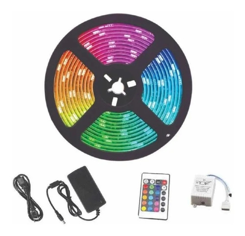 Cinta Led Multicolor Rgb Luz 5mts + Control + Adaptador 110v