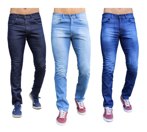 Kit 3 Calças Masculina Jeans Com Lycra Tradicional