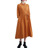 Vestido Largo Vintage Con Bolsillos Para Mujer Con Botones