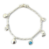 Pulsera Espejo Dijes Y Corazones Cristal Plata 925