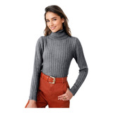 Sweater De Punto Mujer Cuello Alto Doble