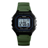 Reloj Hombre Skmei 1496 Sumergible Digital Alarma Cronometro Color De La Malla Verde Militar