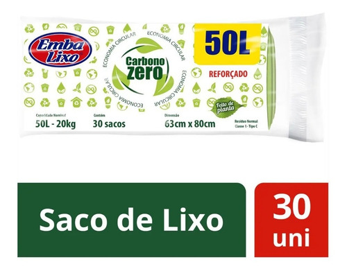 Saco De Lixo Verde 50l Reforçado Embalixo Carbono Zero 30un