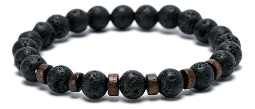 Pulsera De Piedras Naturales Volcánica Y Madera