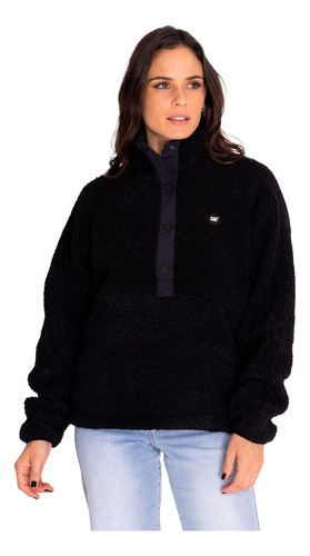 Polar Mujer Sherpa Fleece Snap Front Pullover Negro Cat