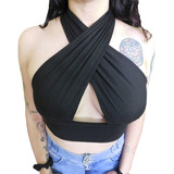 Crop Top Sexy Cruzado Tipo Halter Espalda Descubierta