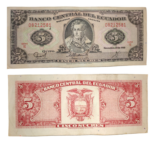 Billete De Ecuador 5 Sucres Antiguo Oportunidad Unica 