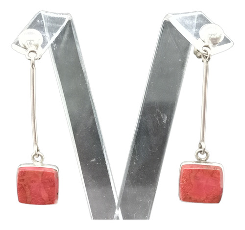 Aros Con Piedra Roja , En Plata 925 , 4.8 Gramos