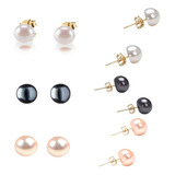 Aretes Perla Cultivada Y Oro 14k, Blanco, Negro Y Rosa A 058