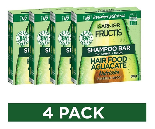  4 Pack Garnier Shampoo Bar Hair Food Aguacate 60 Gr