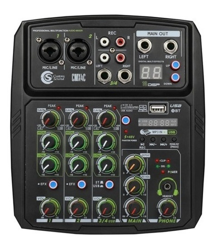 Mixer 4 Canais Custom Sound Usb Bluetooth Cmx 4c Preto