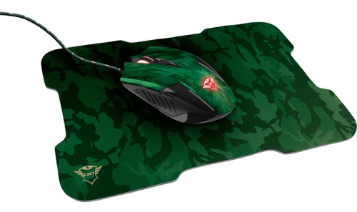 Kit Gamer Trust Gxt 781 Rixa Mouse Led 6 Botones + Mouse Pad Color Camuflaje