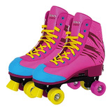 Patins Roller Skate Ajustável 4 Rodas Rosa 31-34 Fênix Rc-06