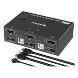 Conmutador Kvm De Doble Monitor Hdmi Y Dp De 2 Puertos 4k A