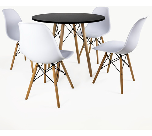 Conjunto Mesa Eiffel 90cm + 4 Cadeiras Eames Design Moderno Cor Da Tampa Branco