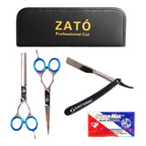 Kit Tijeras Peluquería Corte + Pulir  5.5 + Navajin Zato