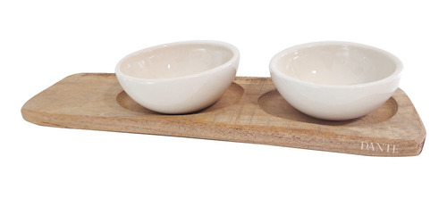 Kit Picada Copetinero Dip Bowl Ceramica 2 Cuencos + Tabla