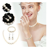 Set De Collar Y Pendientes De Diamantes Y Perlas Para Mujer