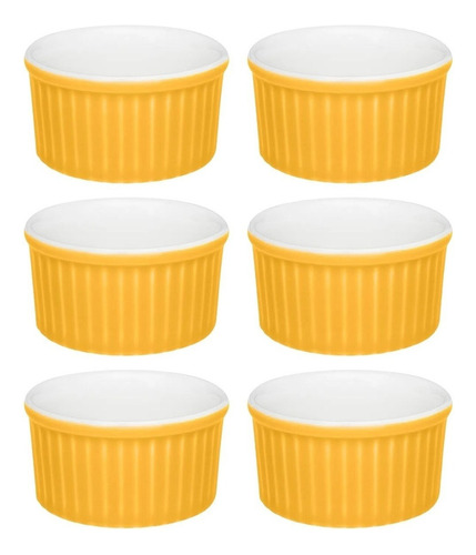 6 Ramekim Refratário 180ml Molhos Porção Petisco Doces Cor Amarelo