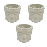 Conjunto 3 Vasos De Concreto Artesanal Buda 10cm Cinza