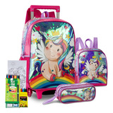 Kit Mochila Estojo Lancheira Unicórnio Infantil Escolar