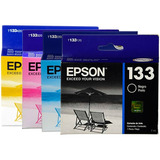 Combo 4 Cartucho Tinta Epson 133 T133 1 Negro 1 Cian 1 Magenta 1 Amarillo Originales