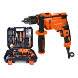 Kit Taladro De Impacto Daewoo 550w +herramientas +accesorios Color Naranja