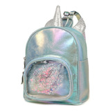 Mochila Trendy 9 Pulgadas C/ Glitter Unicornio Jeg 51339 Color Celeste Diseño De La Tela Liso