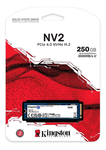 Unidad De Estado Sólido Kingston Nv2 Pcie 4.0 Nvme Ssd 250gb