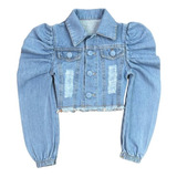 Roupa Infantil Feminina Jaqueta Jeans Casaco Manga Bufante 