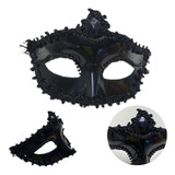Antifaz Veneciano X 1 Gema Encaje Máscara Carnaval Cotillon Color Negro