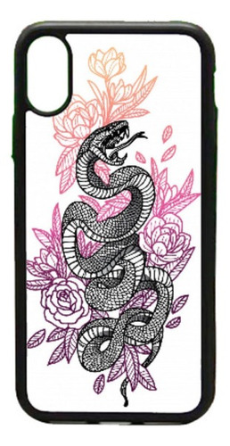 Funda Protector Para iPhone Serpiente Flores Rosa Snake