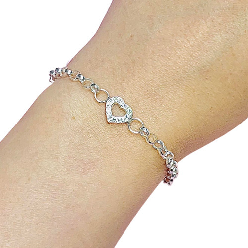 Pulsera Rolito Con Dije Corazon Micropave Plata 925 Ps 207