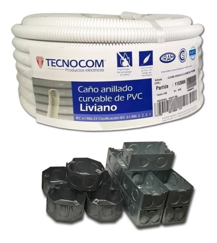 Kit Caño Ignífugo 1 Pulgada Con Cajas Octogonal Rectangular