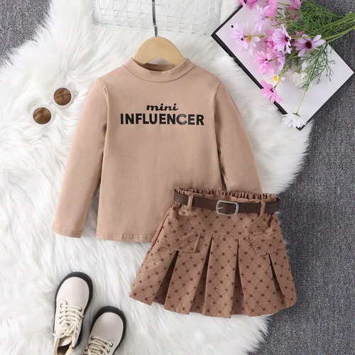 Conjunto Para Niña Blusa Manga Larga Y Falda Plisada
