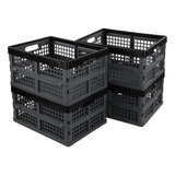 Paquete De 4 Piezas Caja Plegable Plastico Apilable Negros