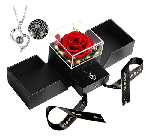 Caja De Rosa Eterna + Collar En Forma De Corazón