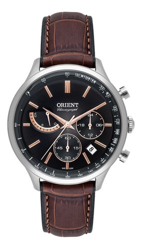 Relogio Orient Pulseira De Couro Marrom Caixa Cromada